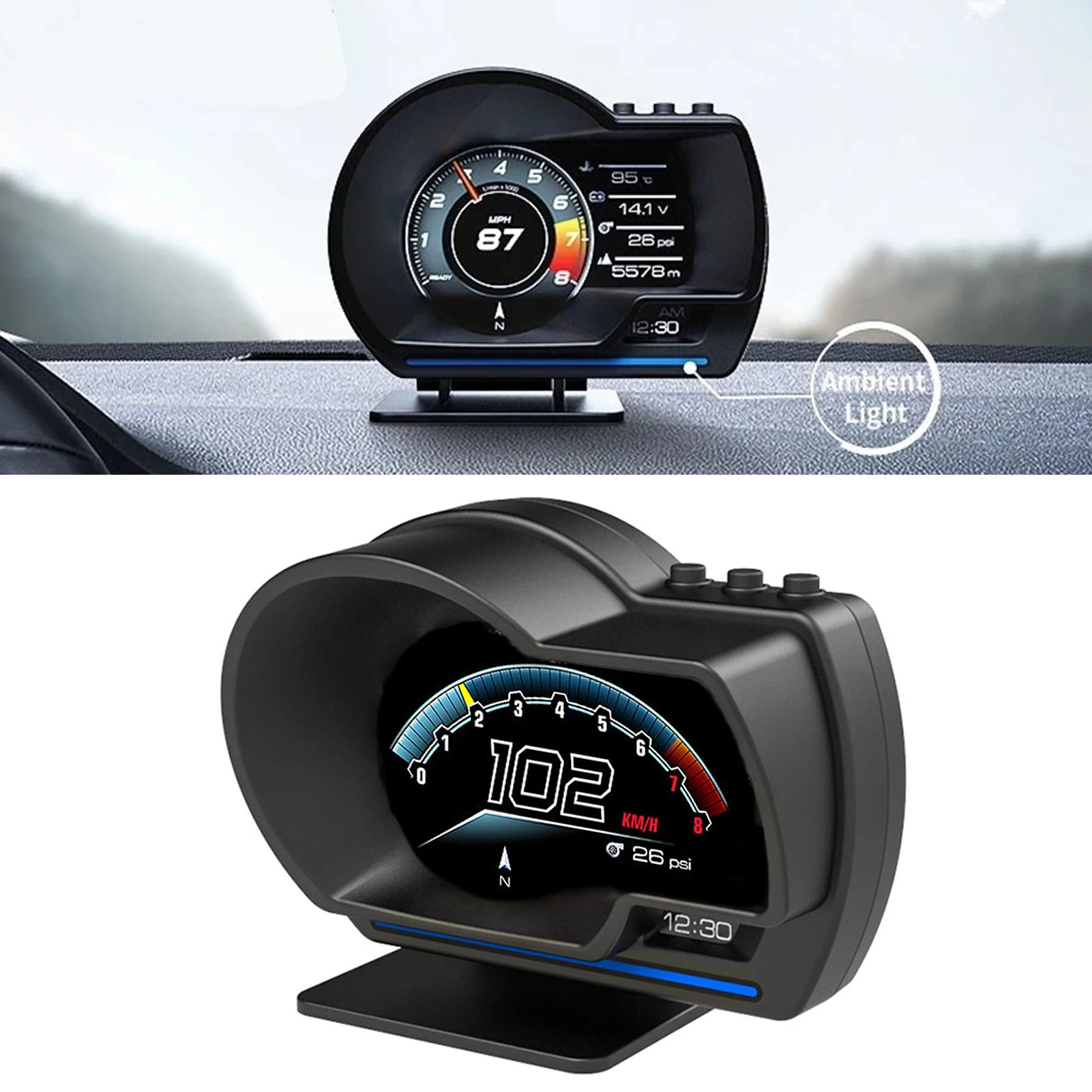 Digital Head‑Up Displayer OBD2+GPS Speed Warning Head Up Display Smart Gauge Car HUD Speedometer Turbo RPM Alarm for Car Truck