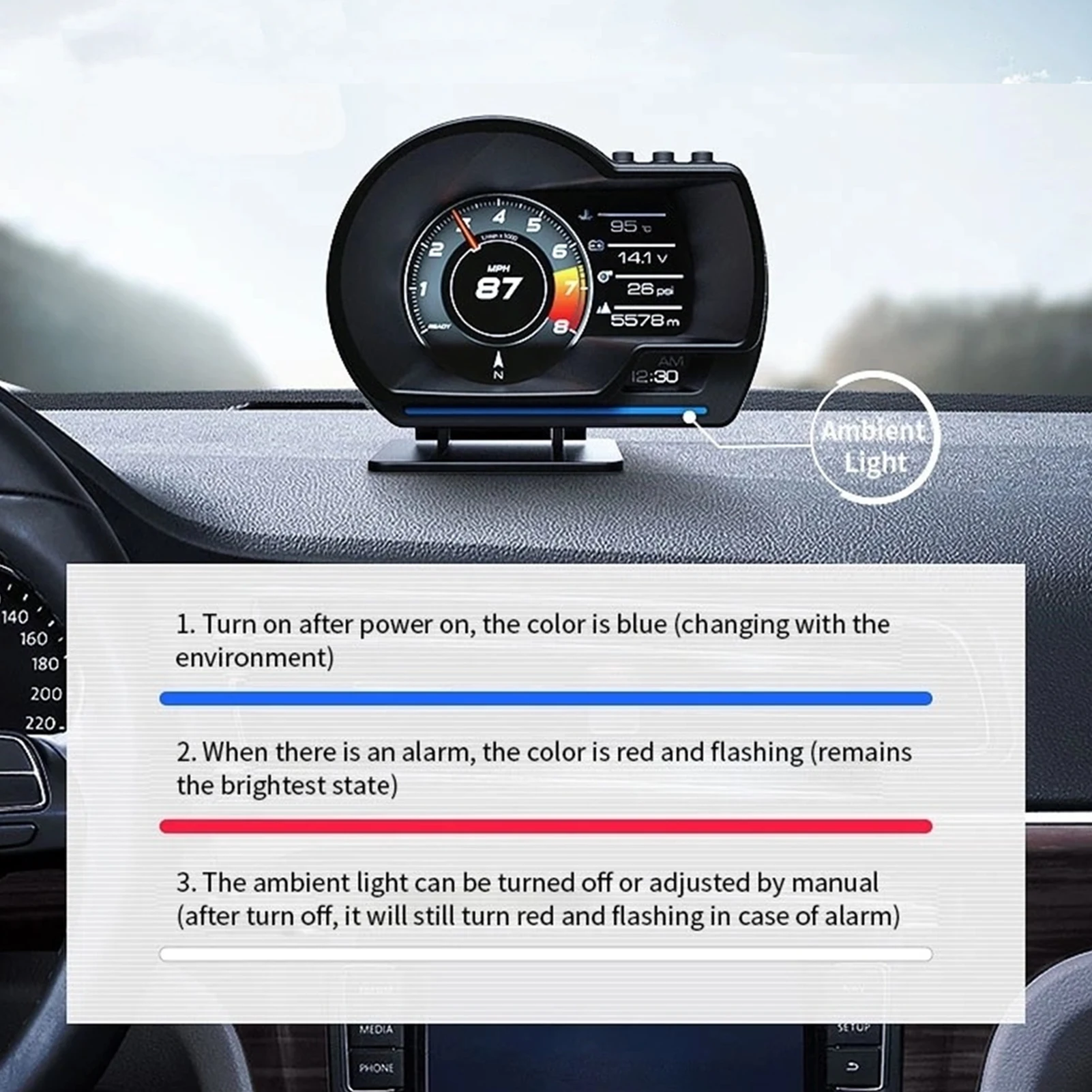 Digital Head‑Up Displayer OBD2+GPS Speed Warning Head Up Display Smart Gauge Car HUD Speedometer Turbo RPM Alarm for Car Truck