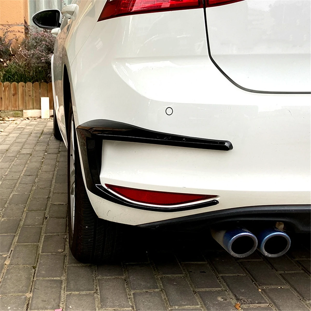 For VW Golf 7 7.5 MK7 MK7.5 GTI R GTD R400 2013-2020 Rear Bumper Brake Lamp Spoiler Trim Glossy Black 1Pair Frame Strip Canard