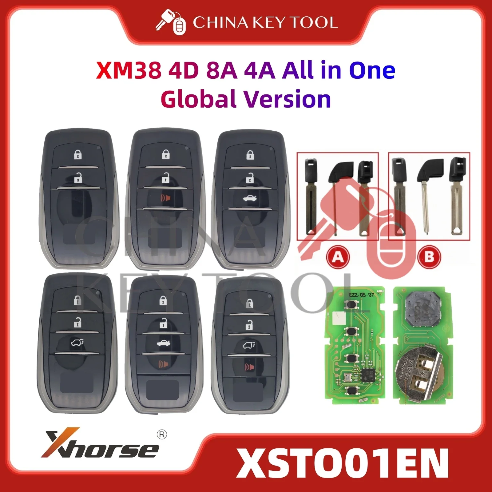 1PCS Xhorse XSTO01EN Global Version For Toyota XM38 Smart Key 4D 8A 4A All in One with Logo for VVDI Support Renew