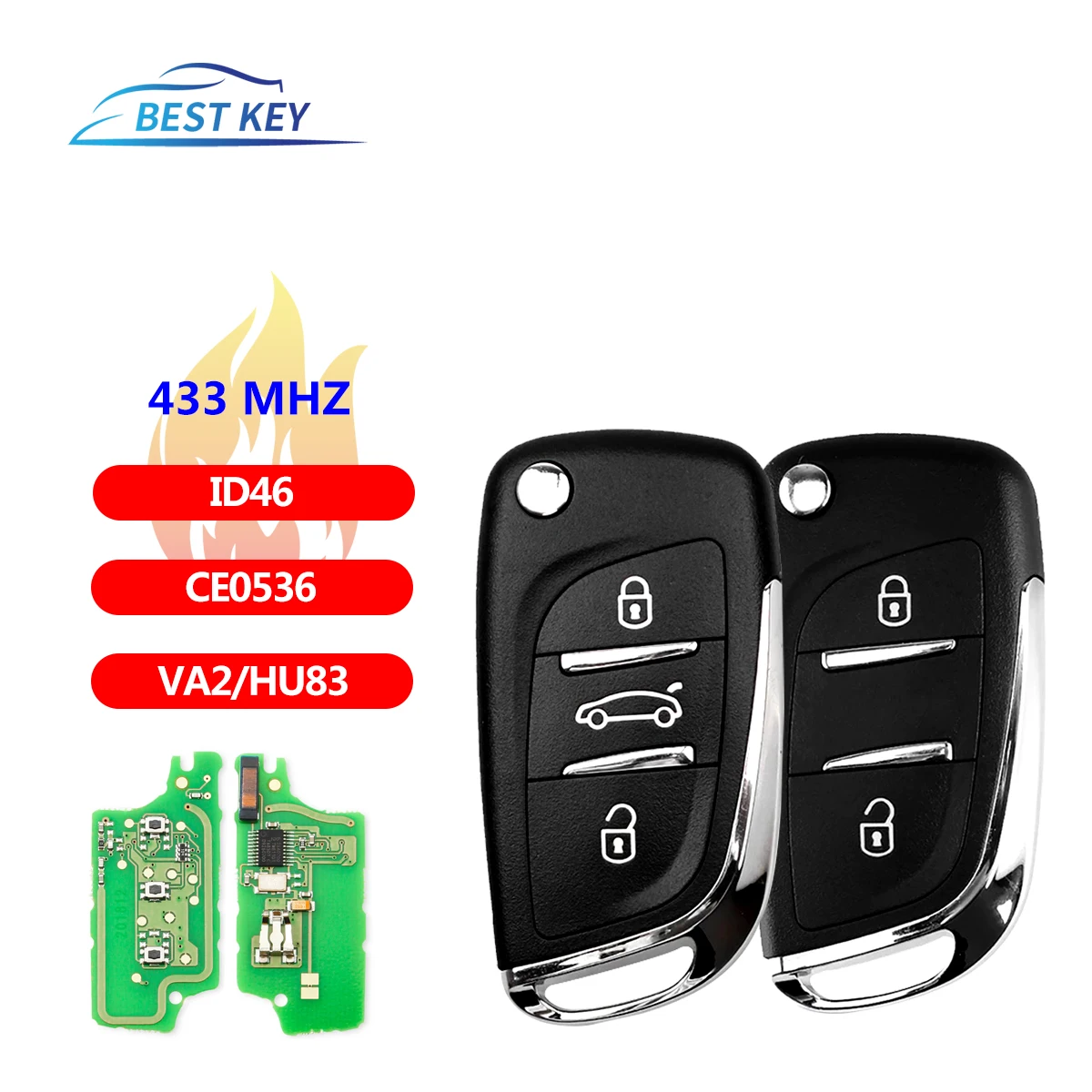 BEST KEY433MHz ASK/FSK Modified Flip Remote Car Key For Peugeot 107 207 307307S 308 407 607 CE0536 VA2/HU83 PCF7961 2/3 BTN Key