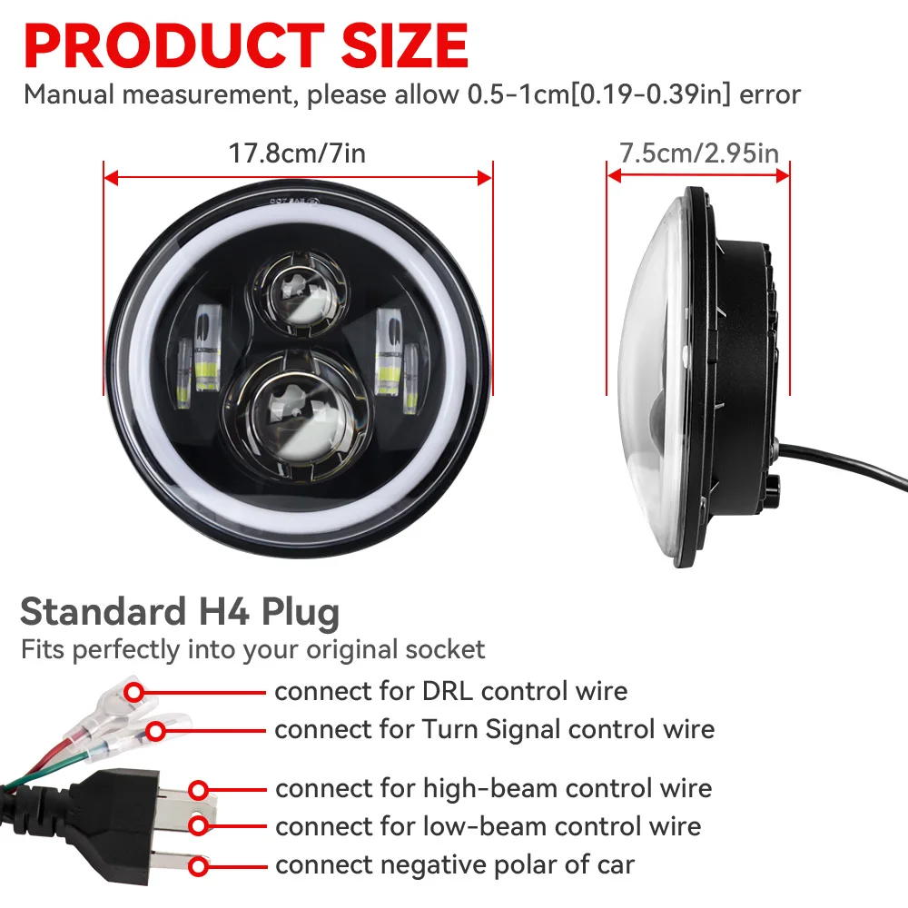 for Nissan Patrol Y60 Hummer H1&H2 Lada 4X4 7inch LED Headlight DRL For Wrangler TJ JK LJ CJ 7inch for Land Rover Defender