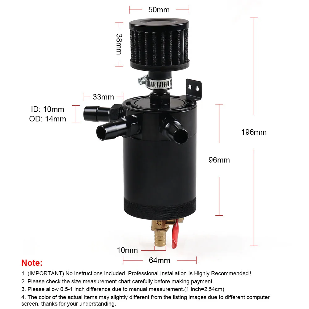 Universal Aluminum 2-port/ 3-port Oil Catch Can Tank with Breather Filter Engine Mini Oil Separator