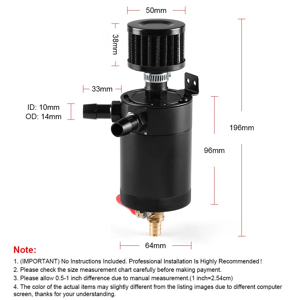 Universal Aluminum 2-port/ 3-port Oil Catch Can Tank with Breather Filter Engine Mini Oil Separator