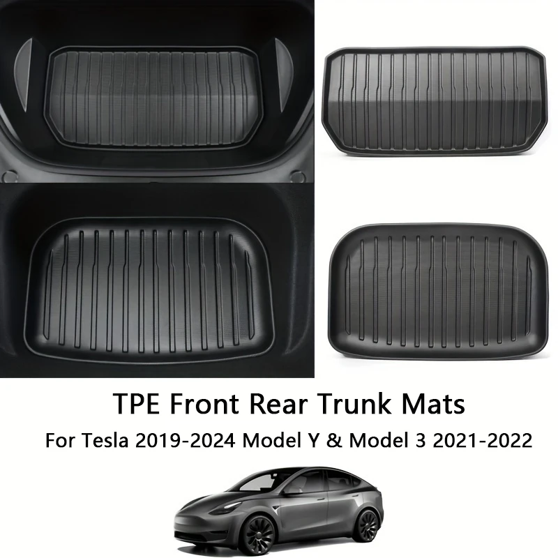 for Tesla Model 3 / Y Front Rear Trunk Mats Upgrade TPE Lower Trunk Storage Pad Protective Cover Cargo Liner Tray Anti Dirty Pad