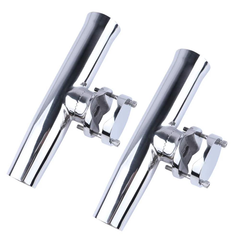(2X) Tournament Style Clamp on Boat Fishing Rod Holder Stainless Steel Adjustable Fit for 1-1/4' to 2' Fishing Tackle Tube