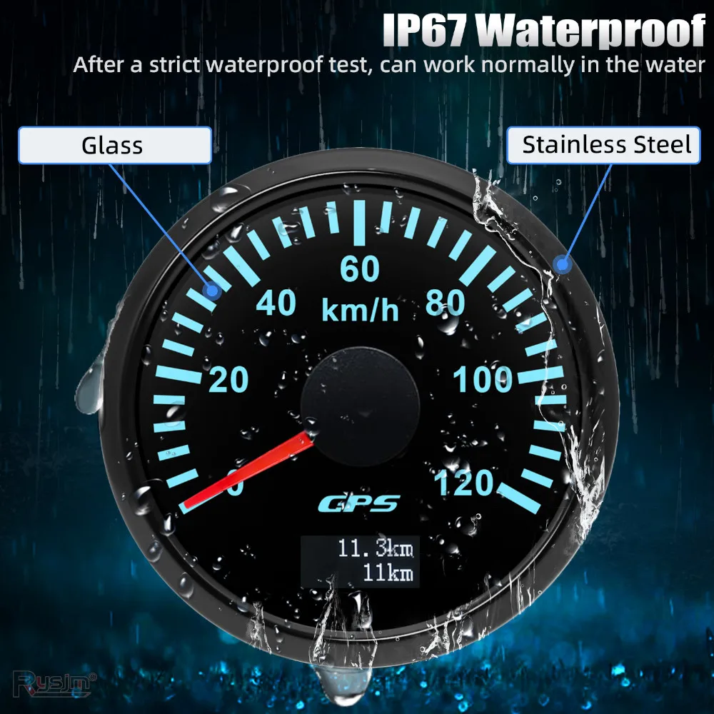 HD 52MM GPS Speedometer 30/60/80/120/200 Km/h Boat Car Truck Speed Gauge Meter 7 Color Backlight With GPS Antenna 9-32V