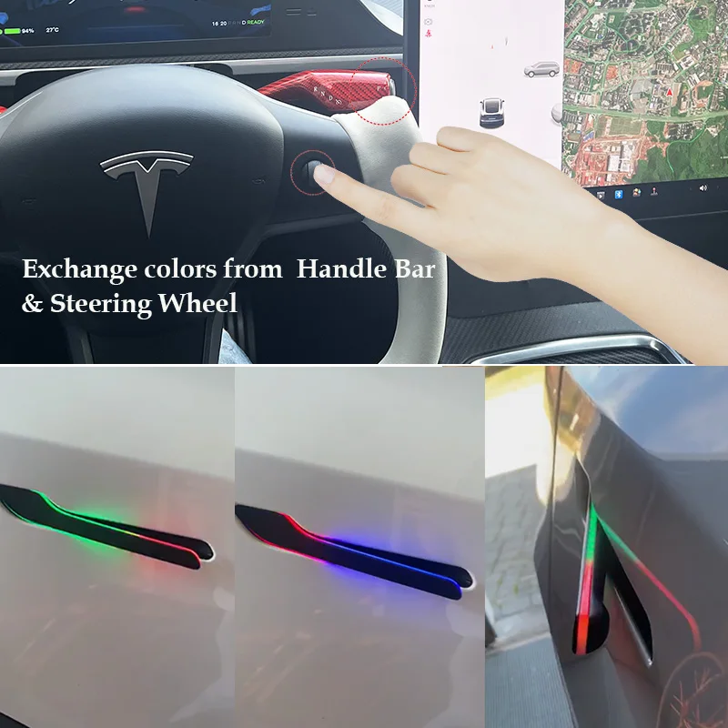 SATONIC Wireless Auto Self-presenting Door Handles For Tesla Model Y 3 Highland 2026 Juniper Rainbow LED OTA Waterproof IPX6