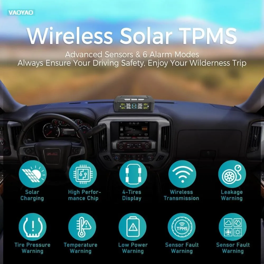 Universal TPMS Car Tire Pressure Alarm Monitor System 4 Sensors Display Solar Intelligent Tyre Pressure Temperature Warning