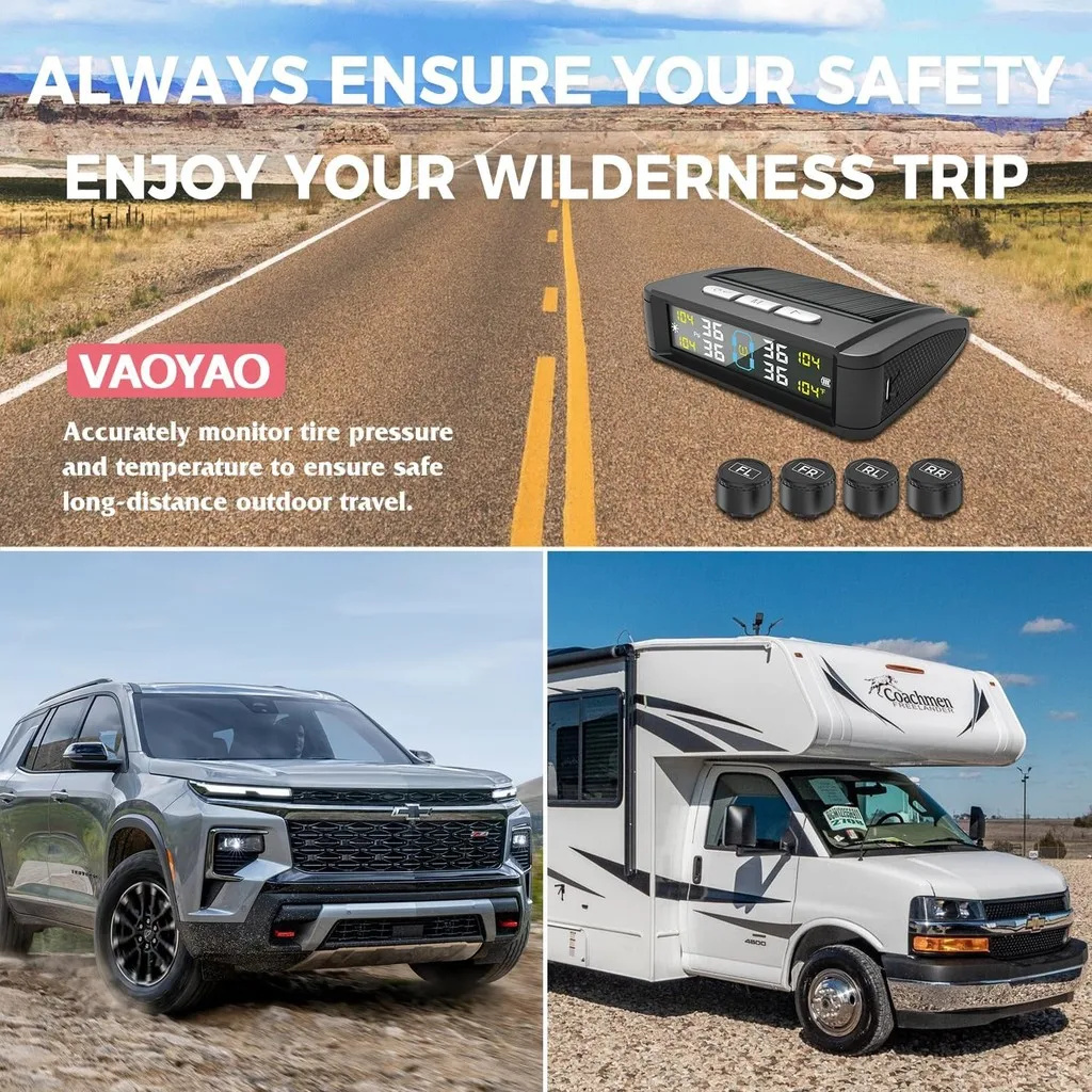 Universal TPMS Car Tire Pressure Alarm Monitor System 4 Sensors Display Solar Intelligent Tyre Pressure Temperature Warning