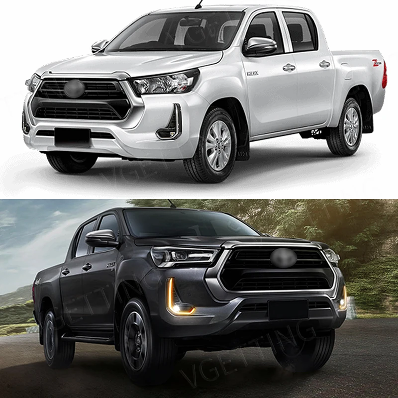 For Toyota Hilux Revo 2020 2021 Led DRL Fog Lamp Daytime Running Light Day Bumper Driving Waterproof Turn Signal Wires Switch