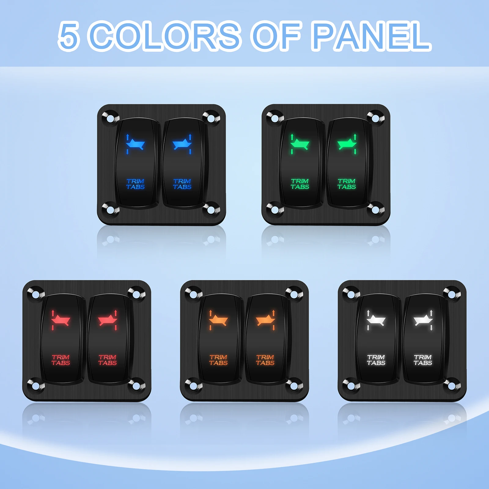 Trim Tabs Switch Panel (ON)-Off-(ON) Momentary Rocker Switch Panel for Marine Boat Console 12V/20A 24V/10A Waterproof IP68