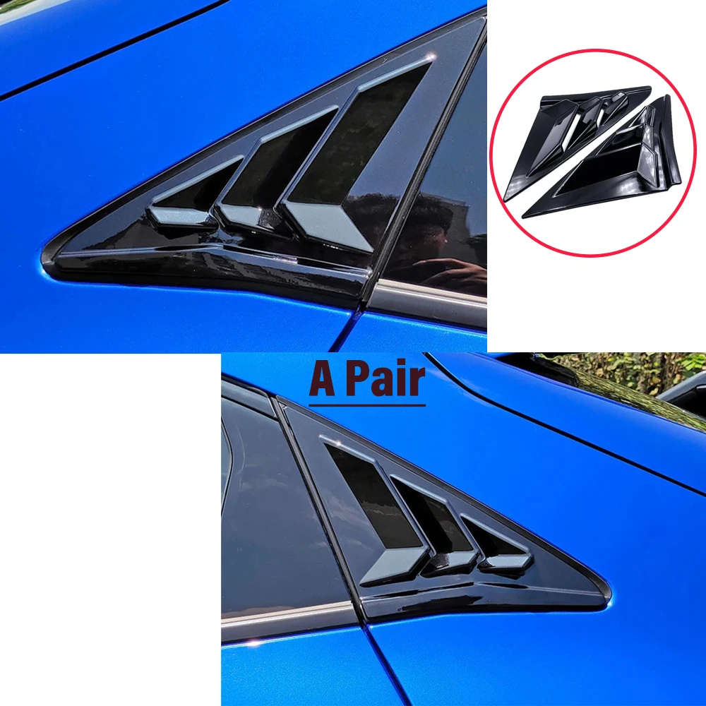 For Honda Rear Side Window Louvers Shutter ABS Air Vent Scoop Shades Shutter Cover Trim For Civic Type R Hatchback 2019-2021