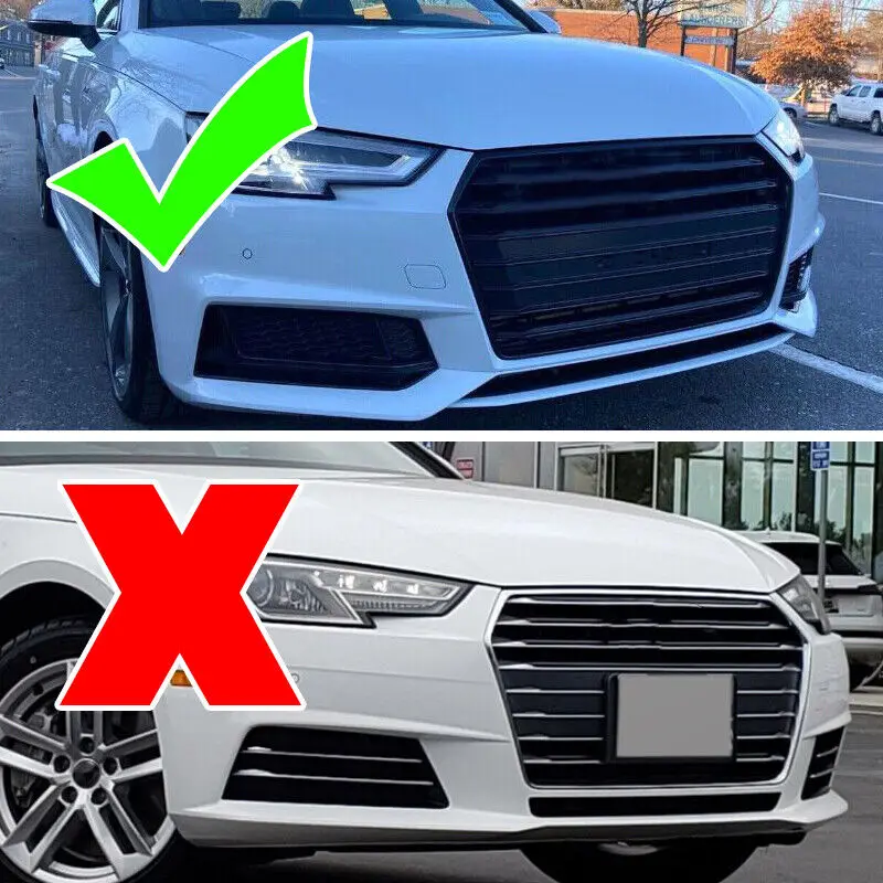 Glossy Black Front Bumper Fog Light Grille For Audi A4 For S4 B9 S-line 2016-2018 Honeycomb Mesh Pair Fog Lamp Cover