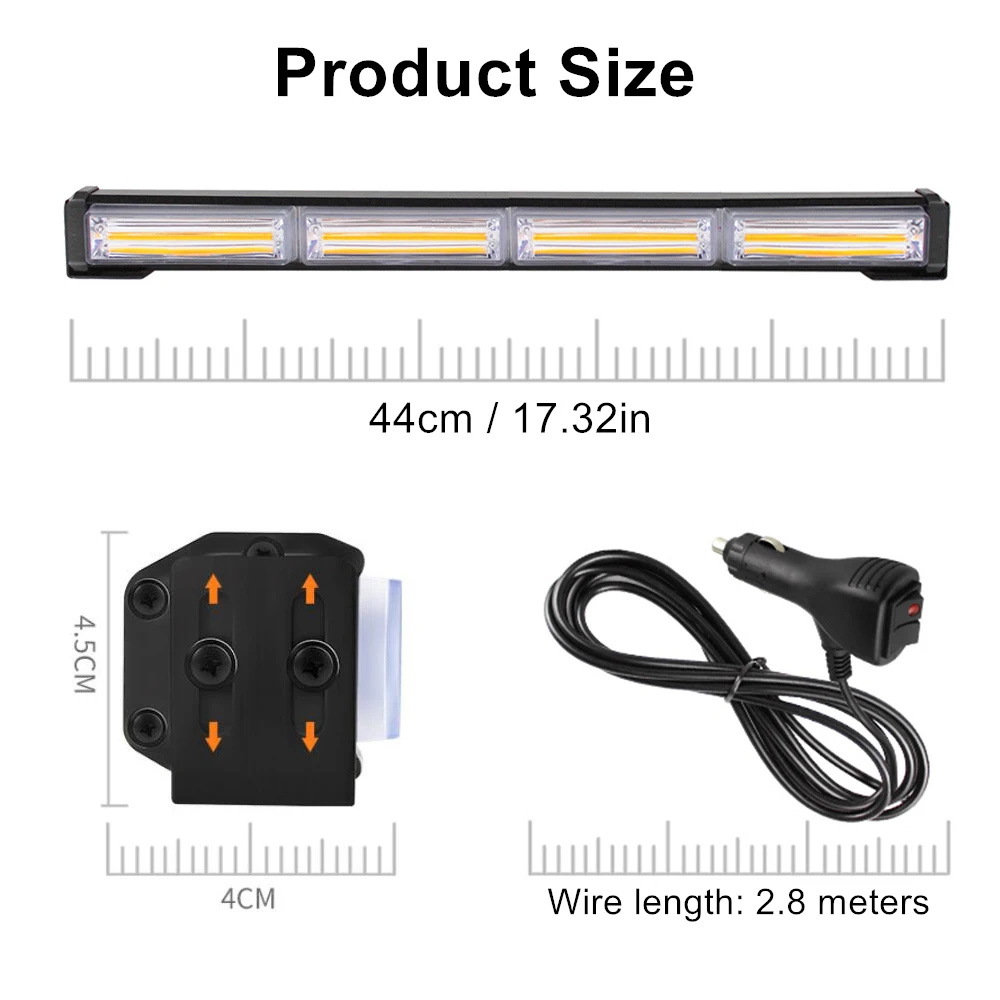 COB Amber Signal Light LED Traffic Adviser Car Emergency Strobe Lights Bar Yellow Red Blue Vehicle Flash Beacon 12V 24V