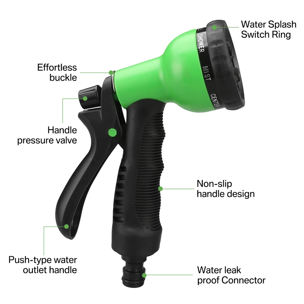 25/50/75/100ft Portable Garden Hose Water Gun For Cleaning Car Wash Machine Watering Sprinkler Durable Water Gun with Water Hose