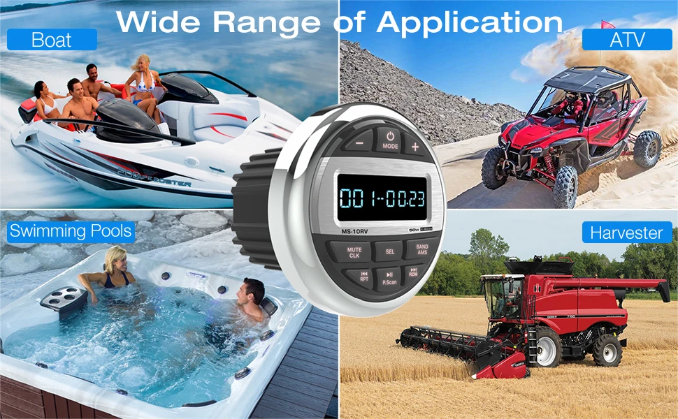 GRANDnavi Bluetooth Marine Stereo Boat Radio Waterproof FM AM Digital Media Audio Player For Yacht Gauge ATV UTV Cart Motorcycle