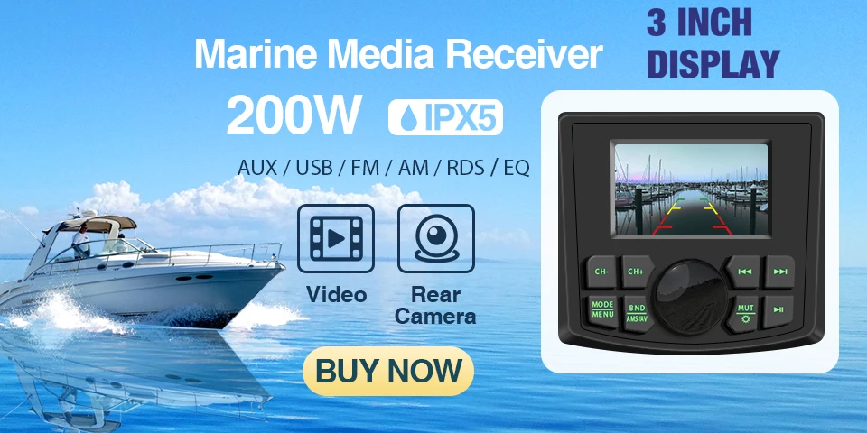 GRANDnavi Bluetooth Marine Stereo Boat Radio Waterproof FM AM Digital Media Audio Player For Yacht Gauge ATV UTV Cart Motorcycle