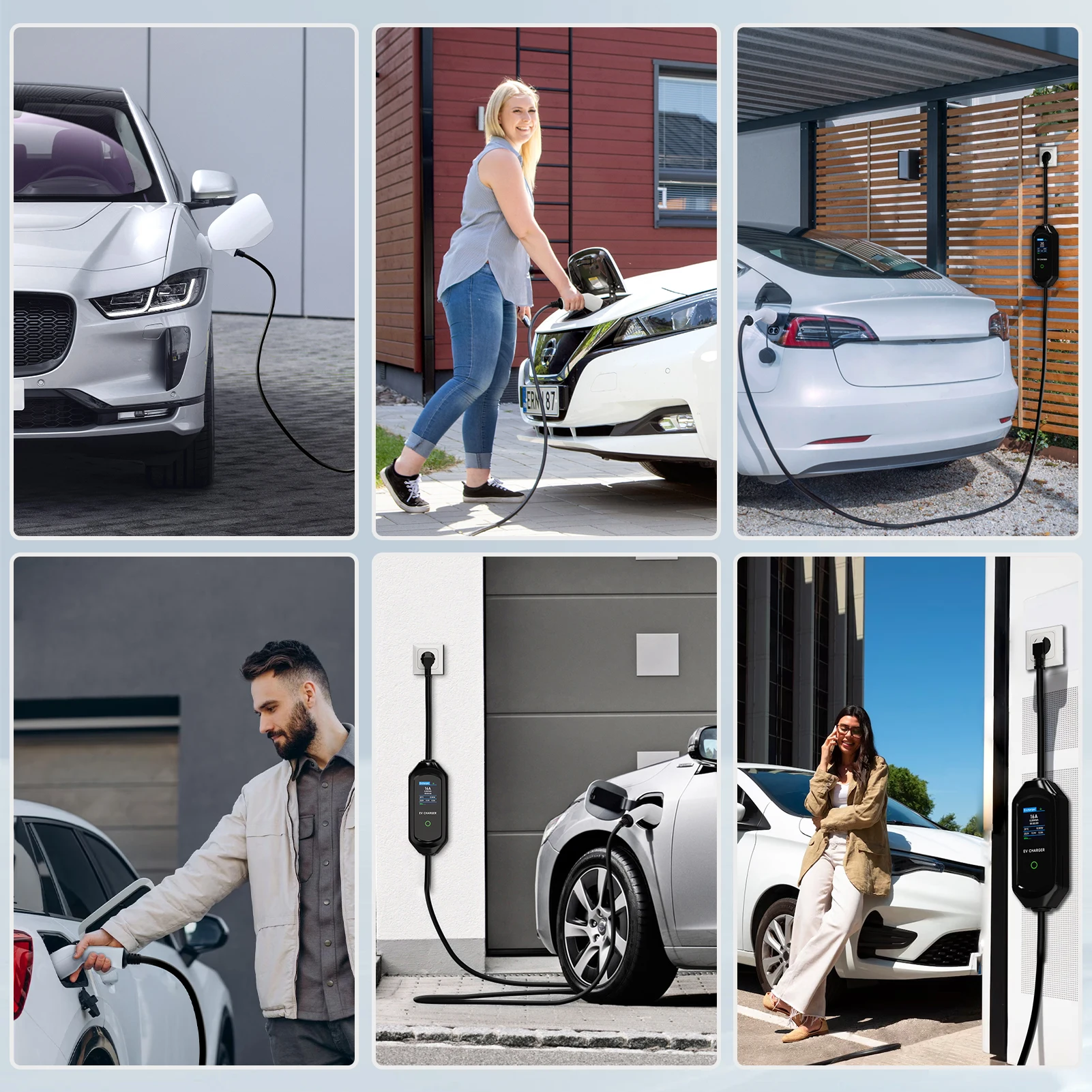 AFYEEV Portable Type2 IEC62196-2 EV Charger 16A GB/T EVSE Charging Cable Type1 SAE J1772 EU Plug Controller Wallbox for Car