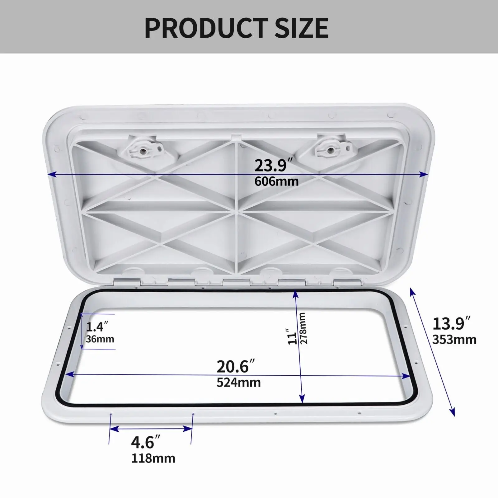 ABS Deck Access Hatch Cover, Waterproof, Anti-UV, Non-Skid Inspection, Marine Boat, Yacht, RV, 24 "x 14"