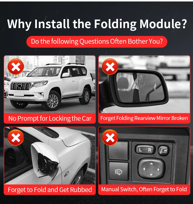 For 2010-2023 Toyota Land Cruiser Prado 150 LC150 Power Folding Mirror Module Accessories Modification Upgrade Auto Shut down