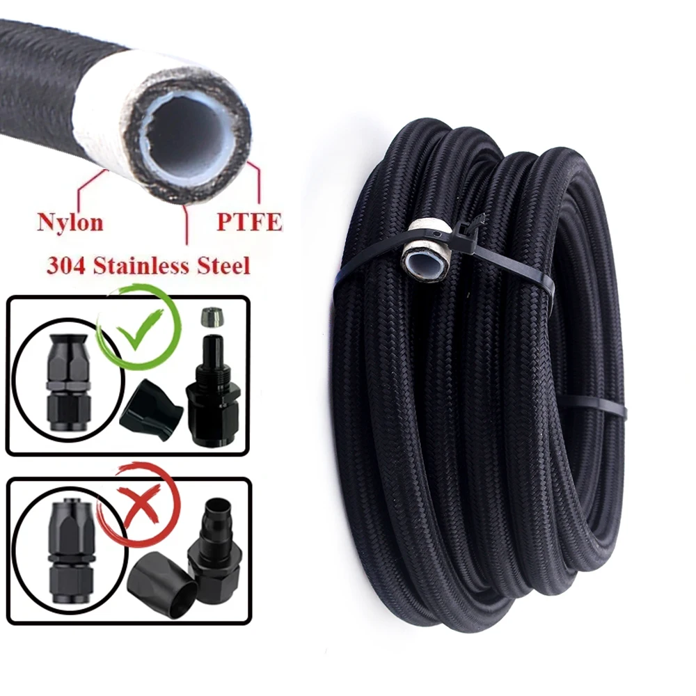 1M/2M/3M/5M AN3 AN4 AN6 AN8 AN10 Universal E85 Fuel Hose Oil Gas Cooler Line Pipe Tube Inside PTFE Nylon Stainless Steel Braided