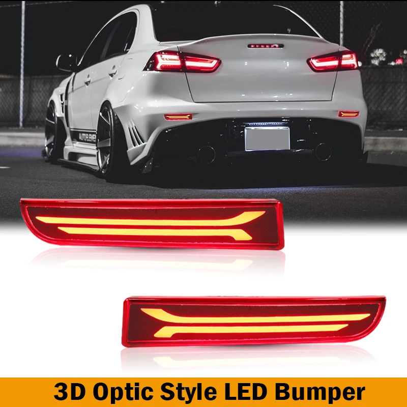 2x For Mitsubishi Lancer Evo X Outlander Red Reflector Rear Back Tail LED Bumper Brake Stop Running Light Fog Lights Turn Light