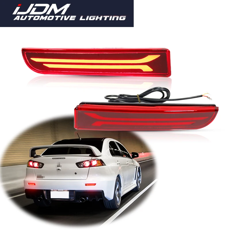 2x For Mitsubishi Lancer Evo X Outlander Red Reflector Rear Back Tail LED Bumper Brake Stop Running Light Fog Lights Turn Light