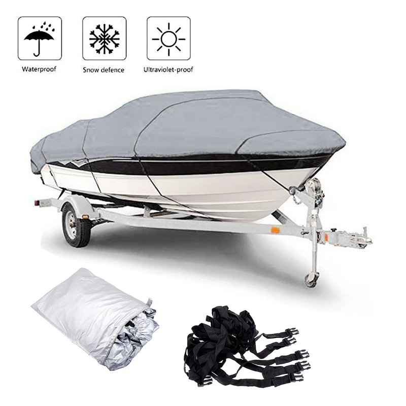Boat Cover Yacht Outdoor Protection Waterproof Boat Cover Oxford Fabric Anti-smashing Tear Proof Silver Reflective 300D 11-22FT