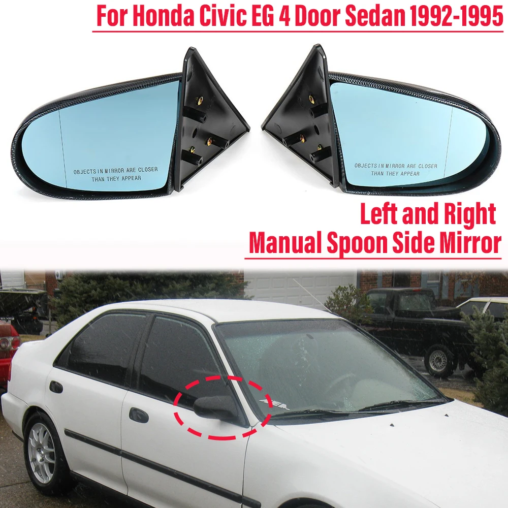 2x Spoon Style Side Door Wing Mirror Manual Adjustable Carbon Rearview Mirror For Honda Civic EG Sedan 1992-1995 4 Door