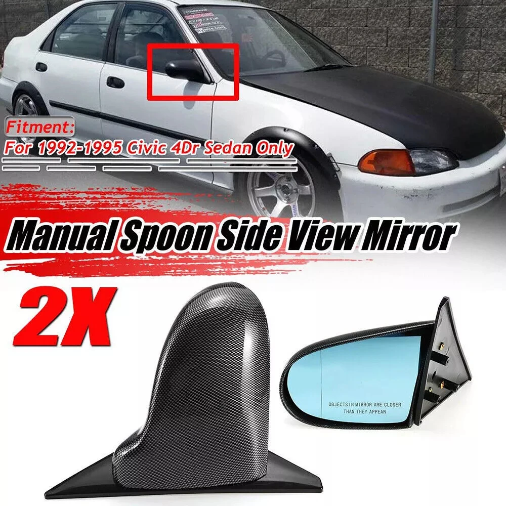 2x Spoon Style Side Door Wing Mirror Manual Adjustable Carbon Rearview Mirror For Honda Civic EG Sedan 1992-1995 4 Door