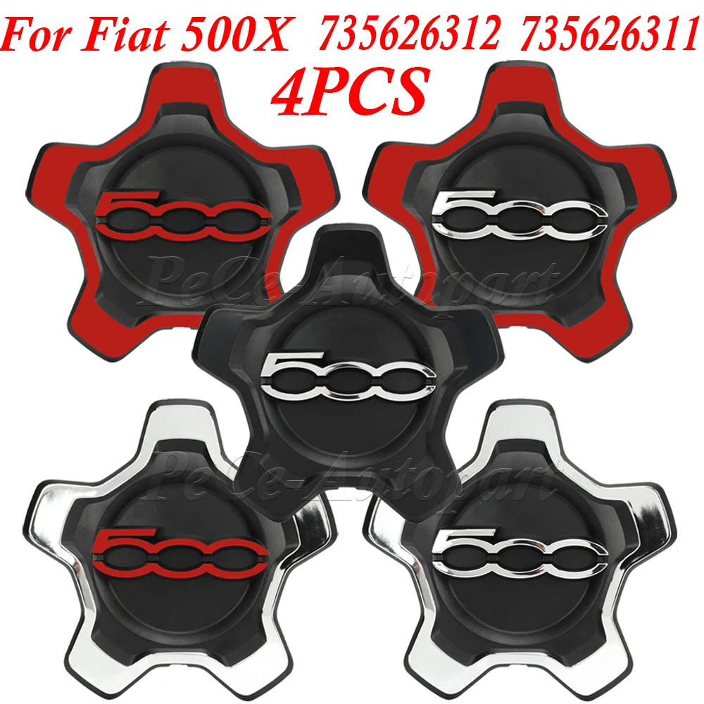 4Pcs Hubcap Cupping For Fiat 500x Silver/Black/Red 735626312 735626311 Wheels Centre Hub Caps Set Dust Cover Wheel Hub 16 inch