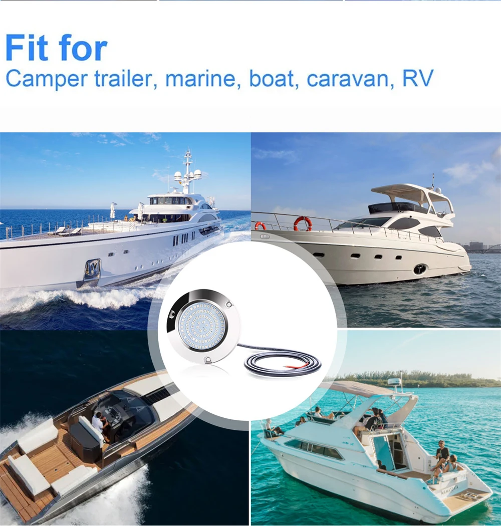 4PCS Underwater Marine Light Subnautica Boat Lighting Sailing Boat Speedboat 90LED 12v 24v 60W Stainless Steel Transom Light