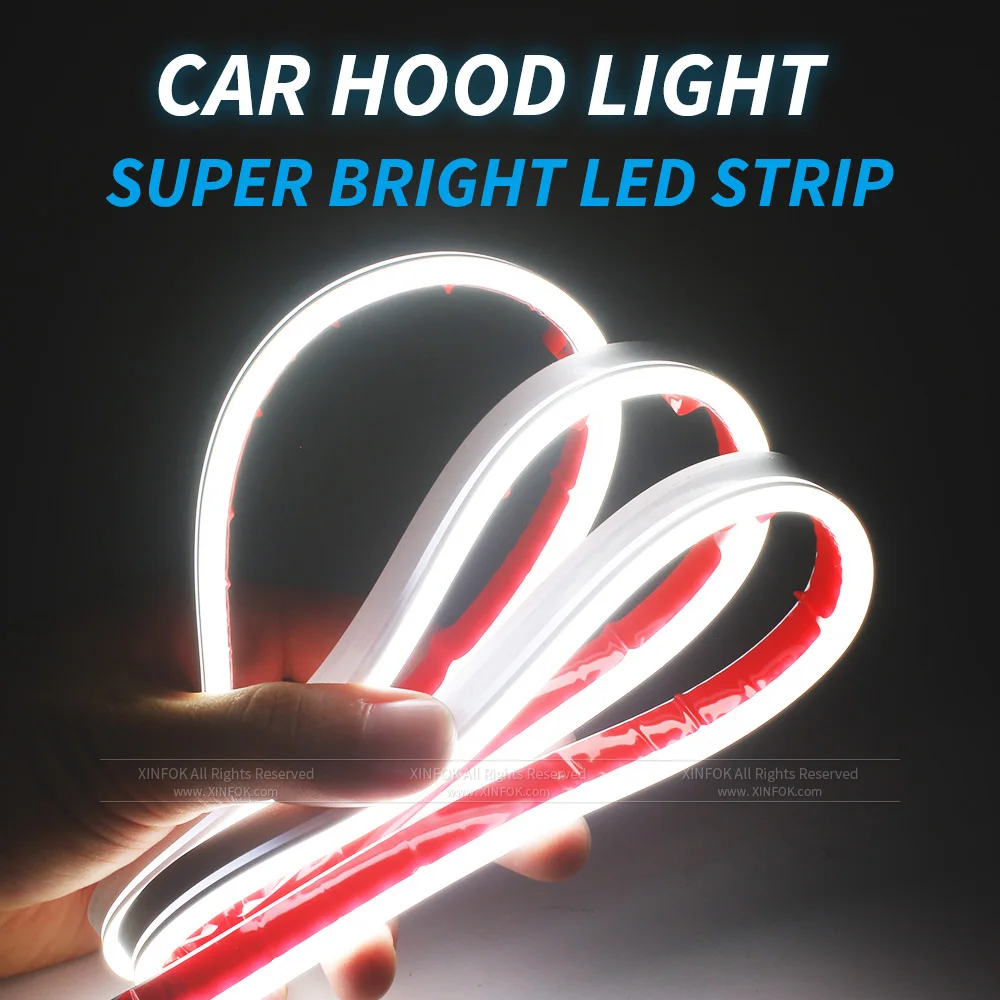 120cm 150cm 180cm 200cm 220cm Car Hood Light Strip Daytime Running Flexible LED Auto Decorative Atmosphere Ambient Lamps DRL 12V