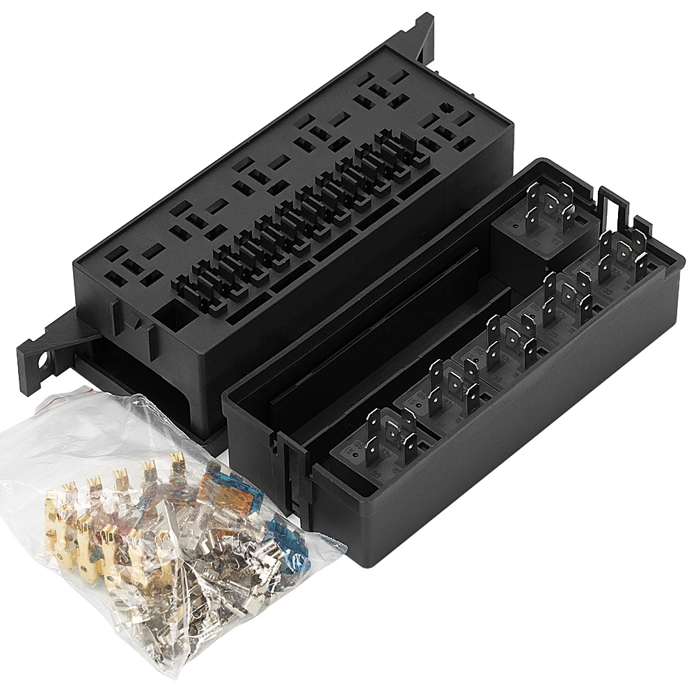 DaierTek 12V Auto 11 Way Fuse Relay Box Block With 5 Pin Relay and Fuses For Automotive Car Marine Truck Trailer Boat