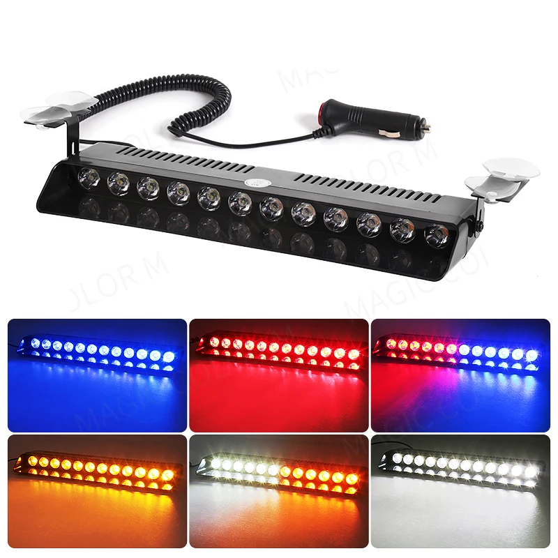 12 LED Car Strobe Light Flash Warning Signal Beacon Traffic Fireman Bright Windshield Trailer Vehicle Indicators Waterproof 12V