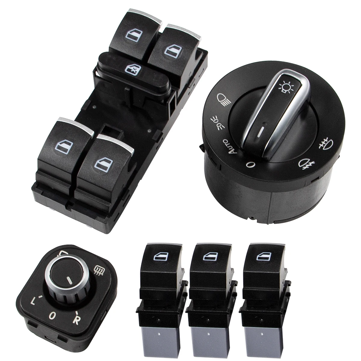 5ND959857 6 Pcs/Kit Chrome Auto Window Switch Headlight Switches Window Control Power Lift Switch For VW Golf GTI 5 6 Jetta 6
