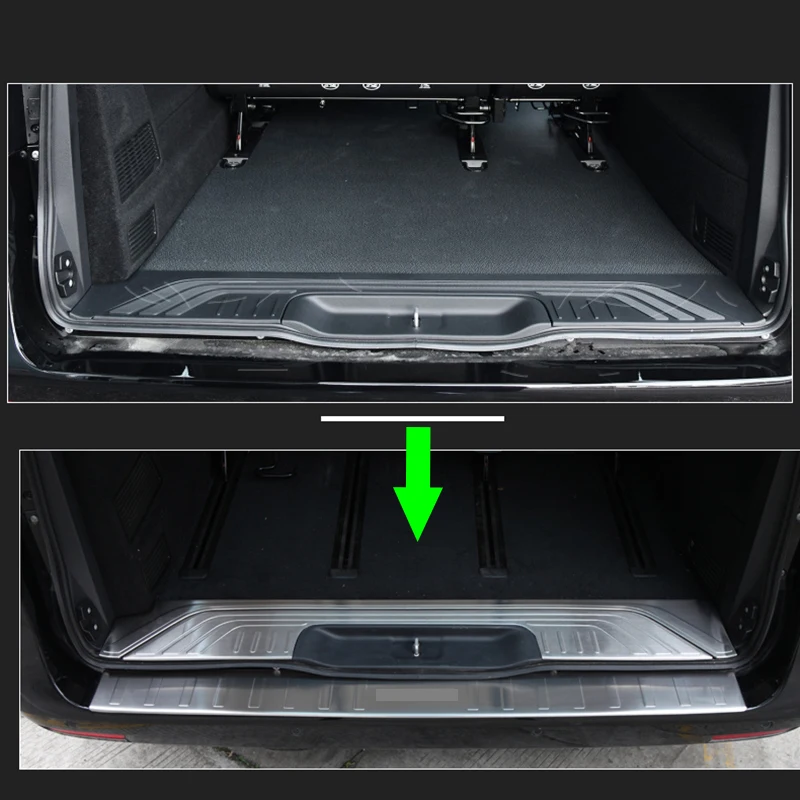 For Mercedes-Benz Vito V-Class W447 2014-2024 Stainless Silver Rear Trunk Inner Outer Bumper Plate Protector Guard Cover Kit