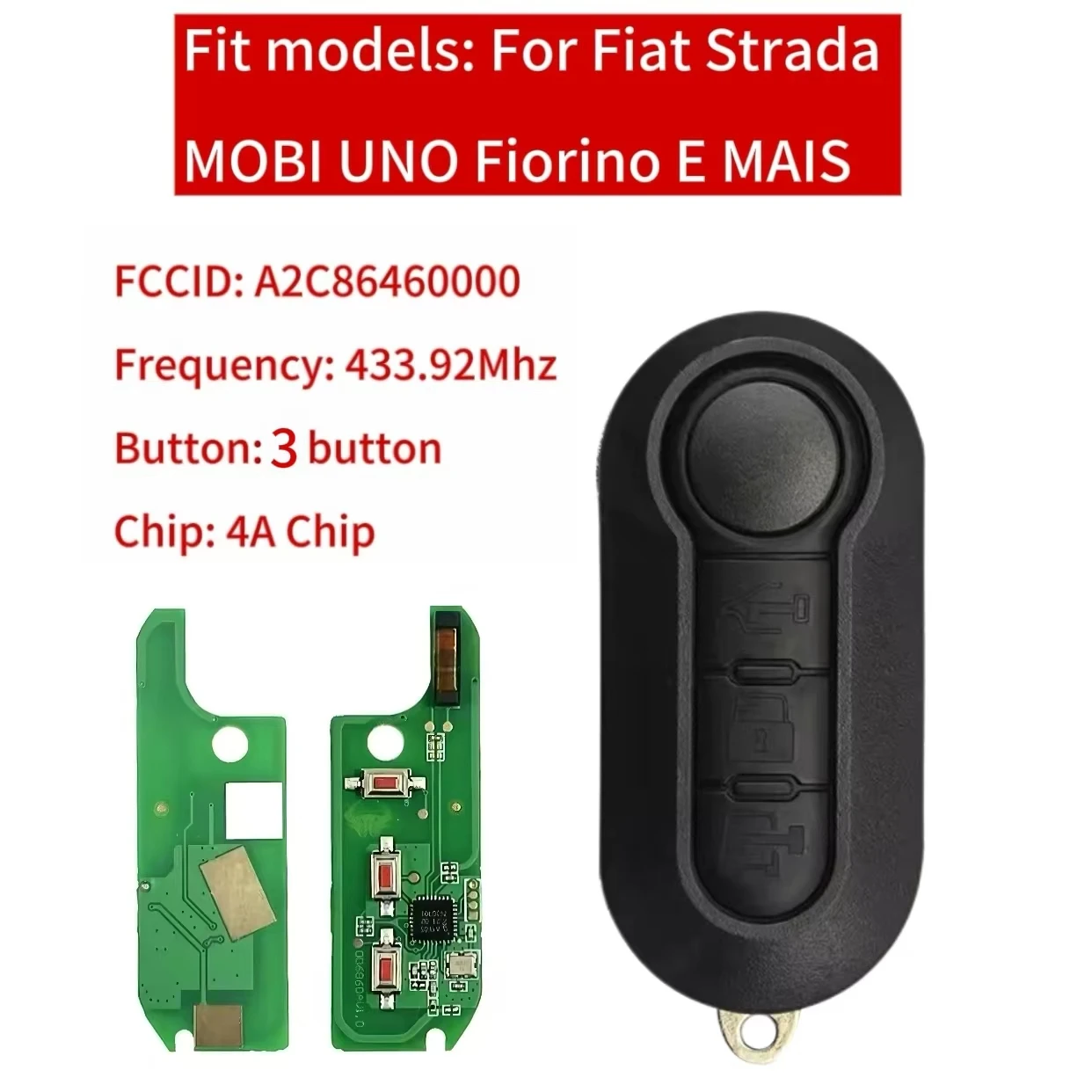 Jingxin 2/3Button Flip Remote Key HITAG AES 7945 4A Chip 433Mhz A2C86460000 Fob For Fiat Strada MOBI UNO Fiorino E MAIS Car Key