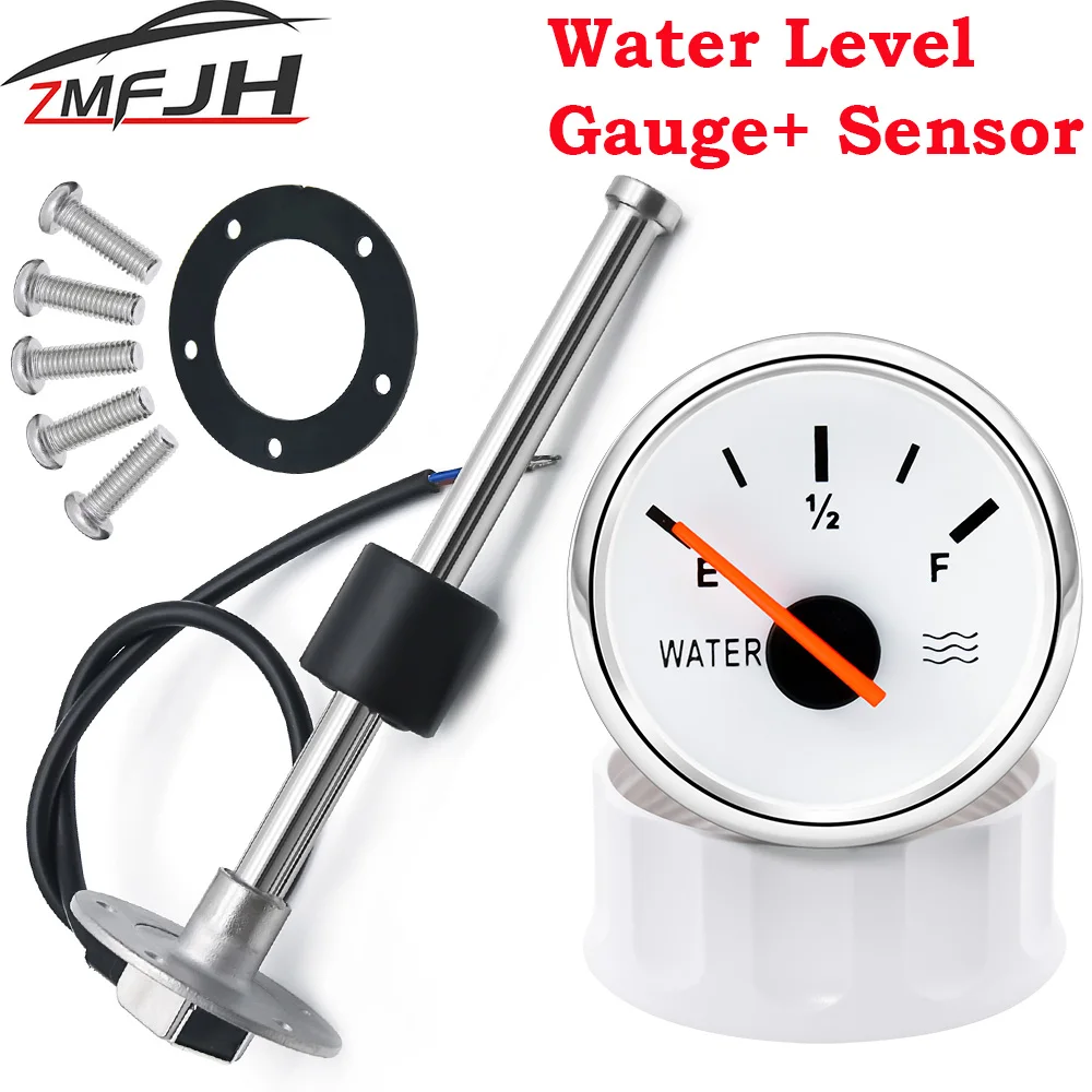 100-500mm Stainless Steel Marine Water Level Gauge Sensor Fit Boat Car Water Level Gauge Meter 0-190ohm with Red Backlight 9-32V