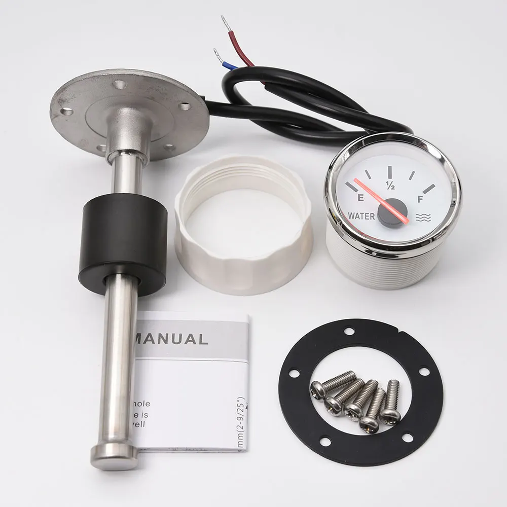 100-500mm Stainless Steel Marine Water Level Gauge Sensor Fit Boat Car Water Level Gauge Meter 0-190ohm with Red Backlight 9-32V