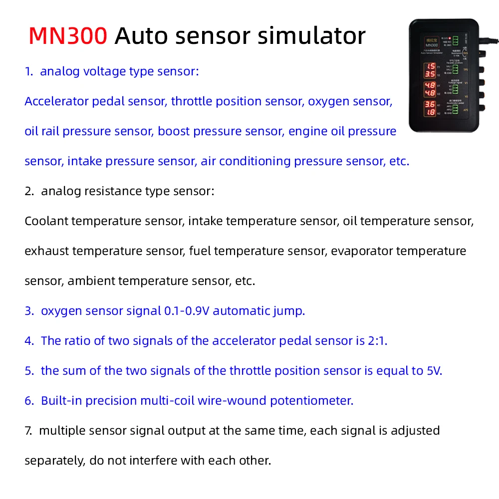 Update! MN300 Auto Sensor Simulator Automotive Tester Car Rail Oxygen Oil Pressure Flow Sensor Signal Generator