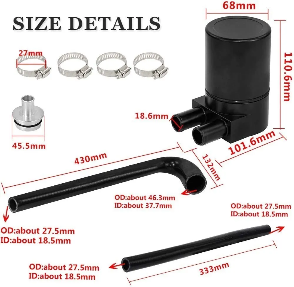Black Reservior Oil Catch Can Reservoir Tank Kit with Silicone Radiator Hose for BMW N20 / N26 OCC-1032-BK