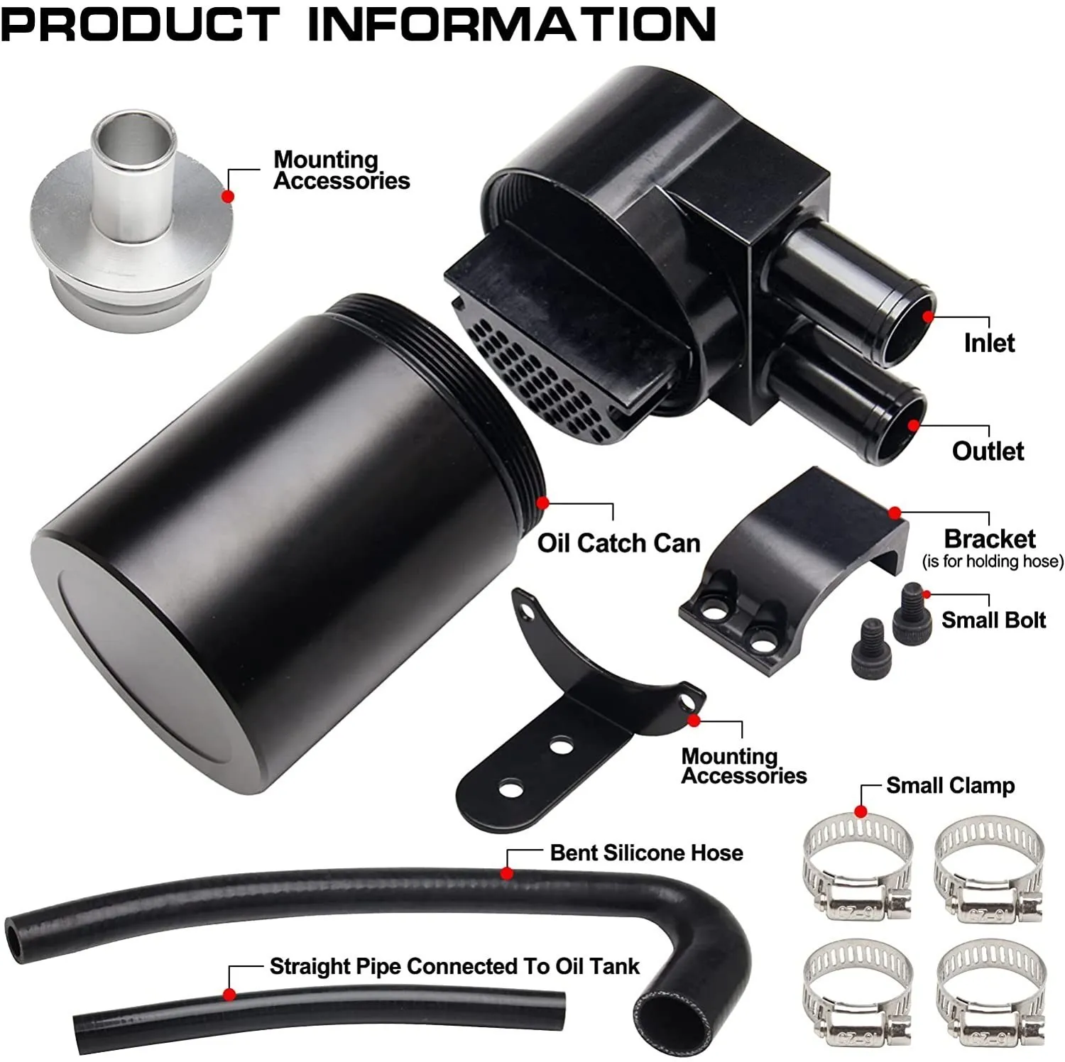 Black Reservior Oil Catch Can Reservoir Tank Kit with Silicone Radiator Hose for BMW N20 / N26 OCC-1032-BK