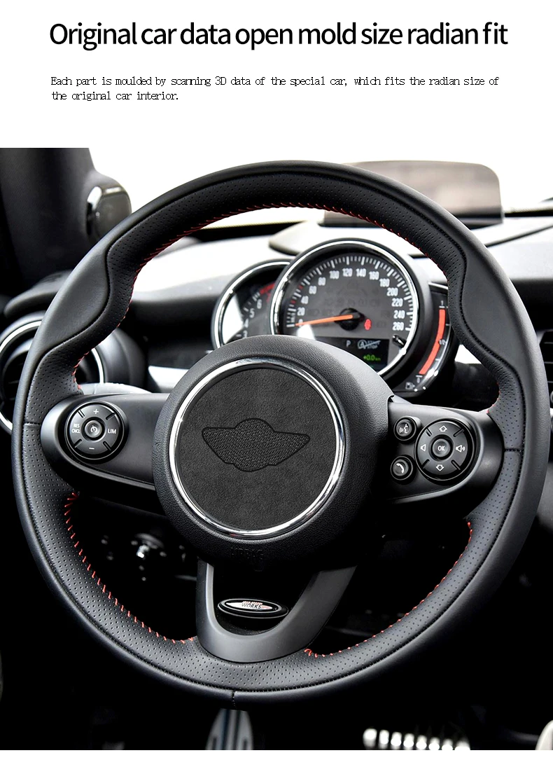 Super Suede For Mini Cooper F54 F55 F56 F57 F60 R55 R56 R57 R58 R59 R60 R61 Flannel Car Steering Wheel Center Cover Trim Sticker