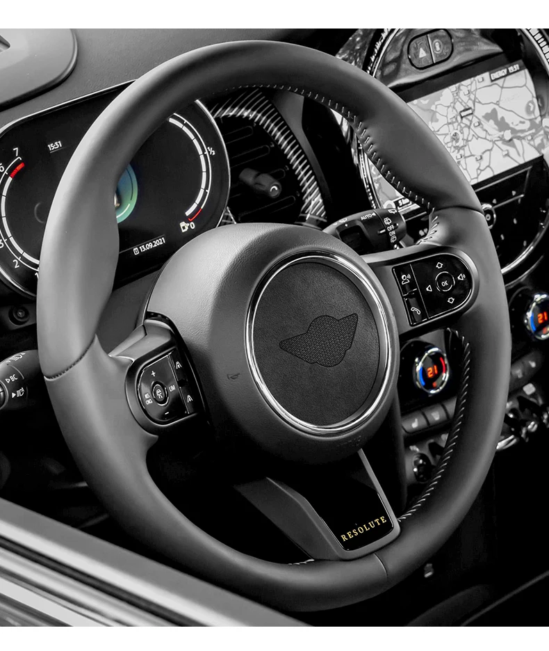 Super Suede For Mini Cooper F54 F55 F56 F57 F60 R55 R56 R57 R58 R59 R60 R61 Flannel Car Steering Wheel Center Cover Trim Sticker