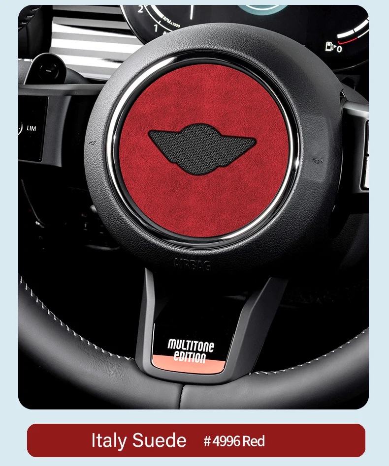 Super Suede For Mini Cooper F54 F55 F56 F57 F60 R55 R56 R57 R58 R59 R60 R61 Flannel Car Steering Wheel Center Cover Trim Sticker