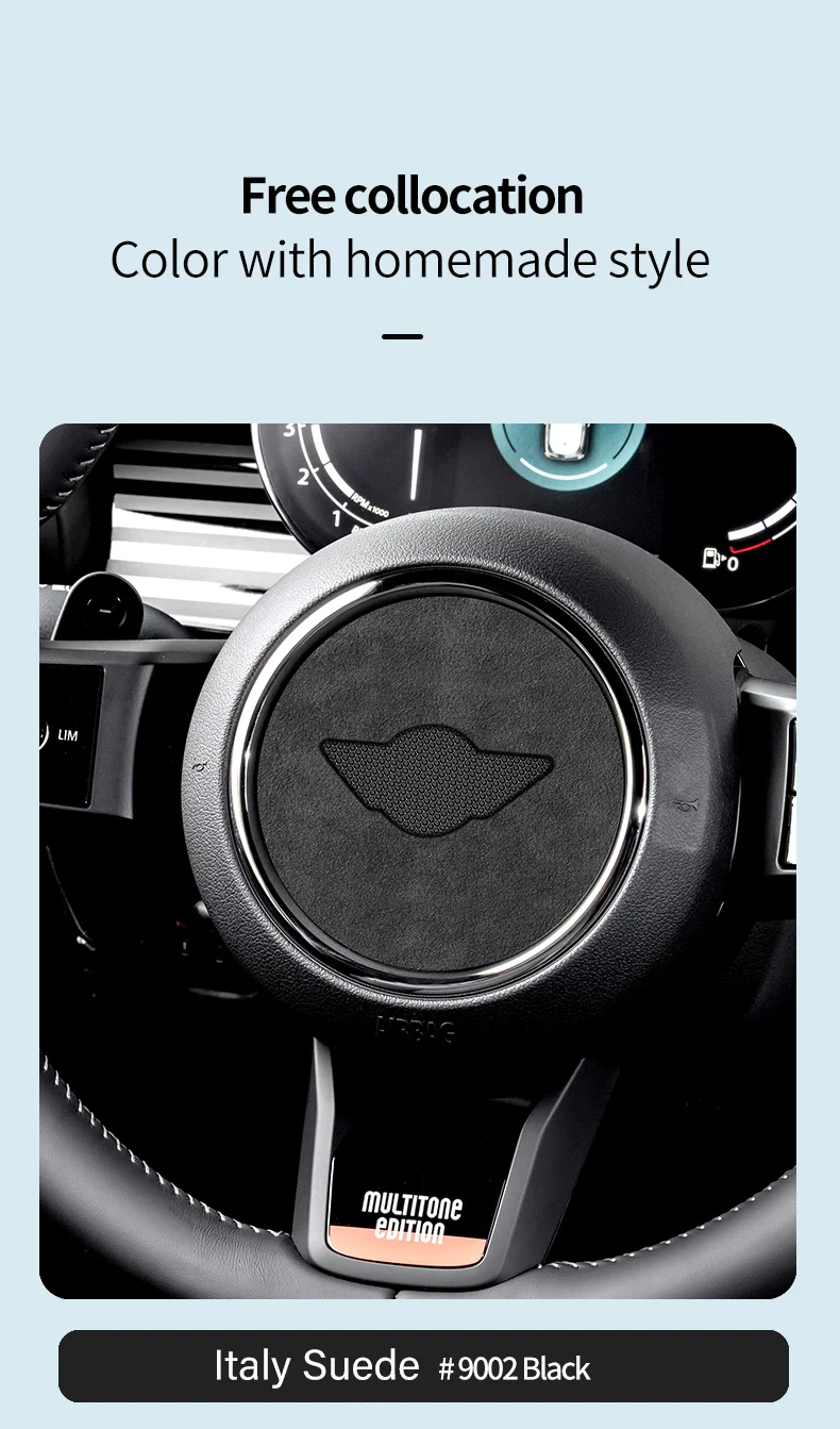 Super Suede For Mini Cooper F54 F55 F56 F57 F60 R55 R56 R57 R58 R59 R60 R61 Flannel Car Steering Wheel Center Cover Trim Sticker