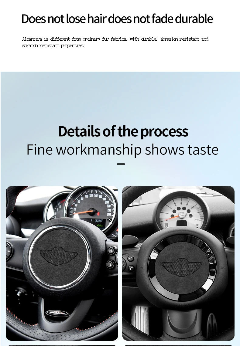 Super Suede For Mini Cooper F54 F55 F56 F57 F60 R55 R56 R57 R58 R59 R60 R61 Flannel Car Steering Wheel Center Cover Trim Sticker