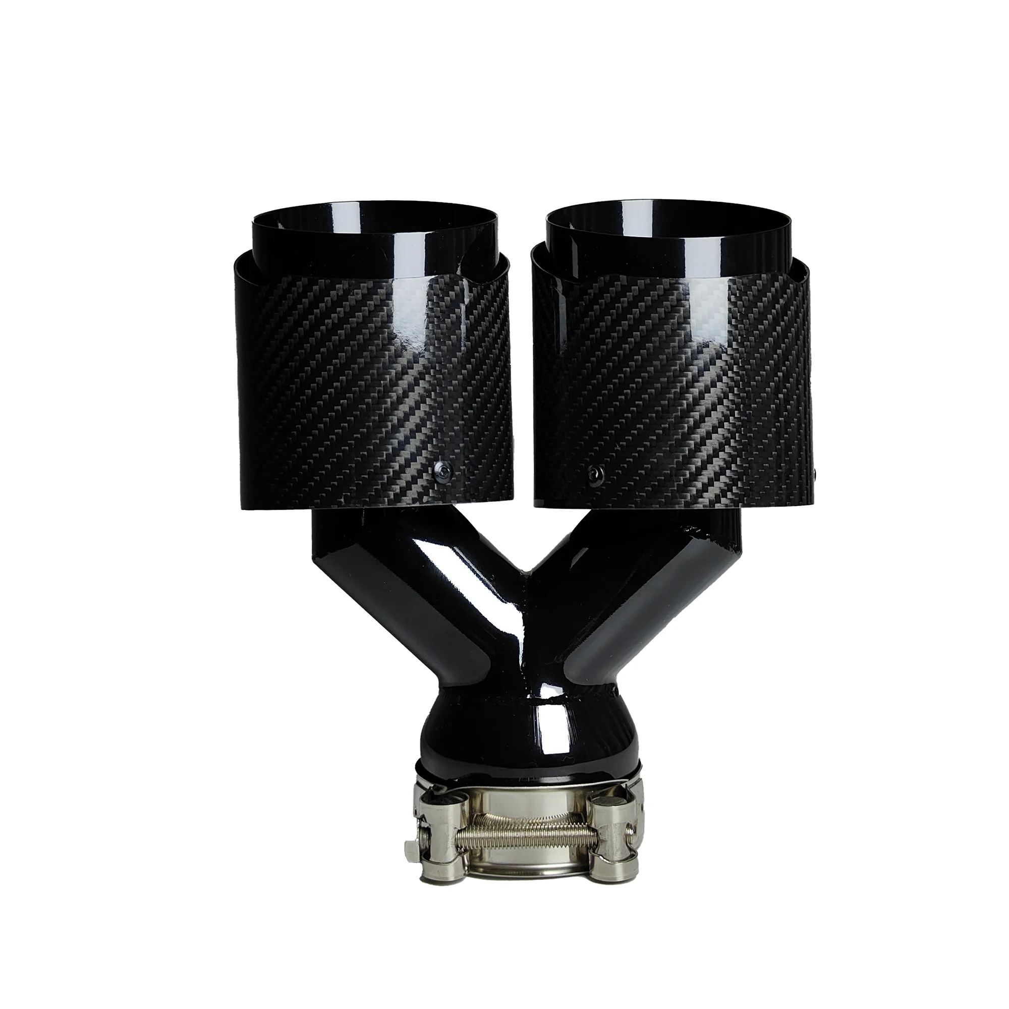 1 Pcs Universal Car Carbon Fibre Tail Throat Same Length Black Y-Shaped Double Out Twill Glossy Exhaust Muffler Tip